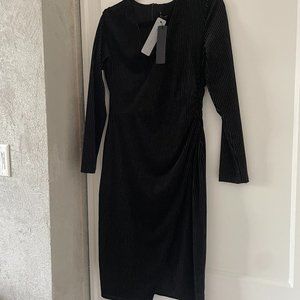 Black Halo Miramar Sheath Dress in Black w/ Silver Pinstripe